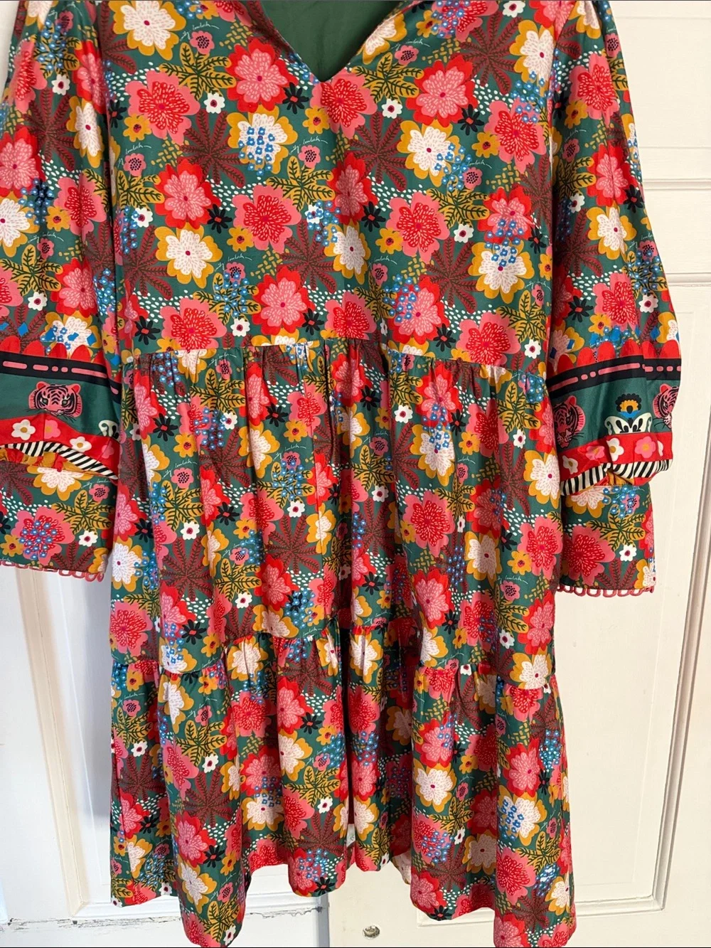 Emily Lovelock Jenny Bohemian Floral Tiered Long Sleeve Dress - Pink Multi